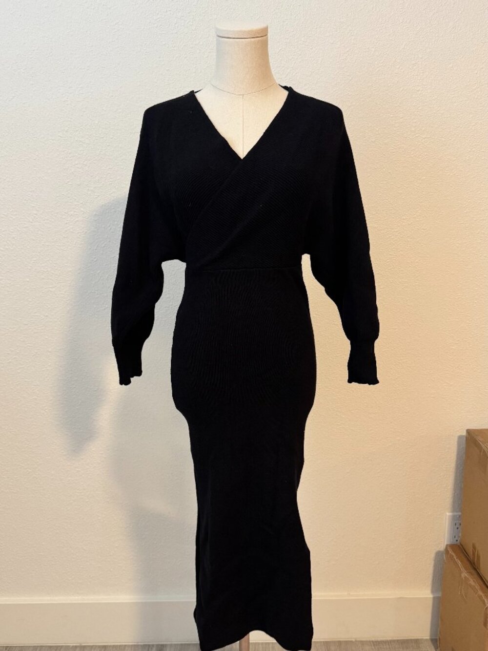 idem ditto Black Wrap Dolman Sleeve Sweater Dress S
